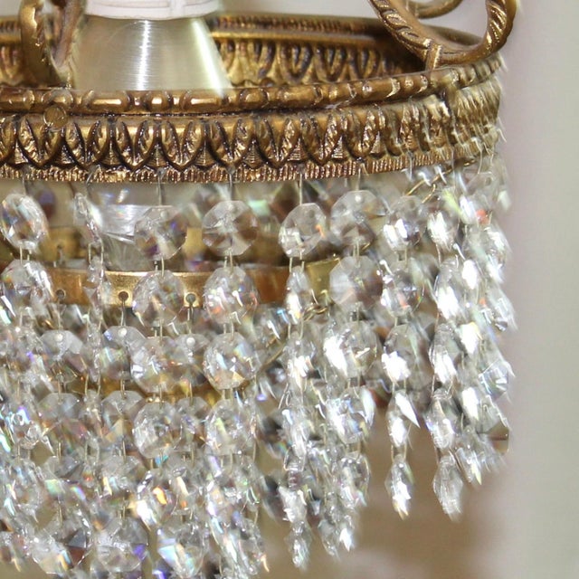 Vintage Brass Ceiling Fixture With Round Crystal Prisms For Sale In Fayetteville, AR - Image 6 of 7