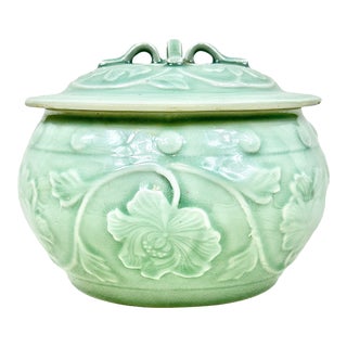 Vintage Celedon Lidded Lotus Bowl For Sale