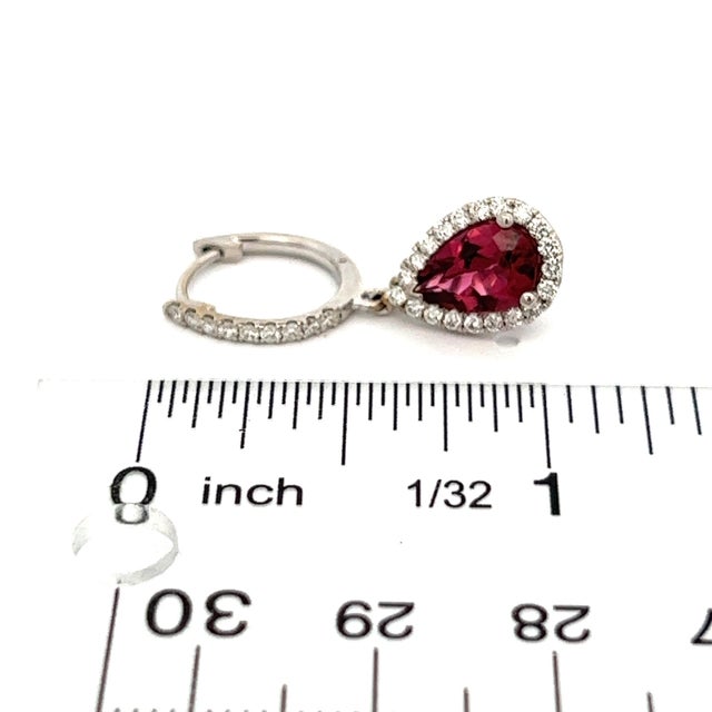Red Diamond Rubellite Tourmaline Drop Earrings 18k W Gold 2.93 TCW Certified For Sale - Image 8 of 12