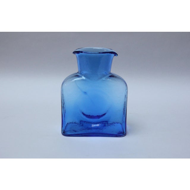 Mid-Century Modern Vintage Blown Glass Azure Double Spout Pitcher by Blenko For Sale - Image 3 of 10