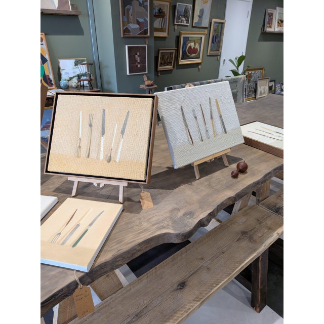 Contemporary 2026 Contemporary 'Knives and Forks No.3' Minimalist Still Life Oil Painting by British Artist Brendan Lancaster, Unframed For Sale - Image 3 of 10