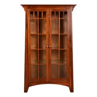 1990s Ethan Allen American Impressions Curio Cabinet Display Hutch Mission Arts Crafts For Sale