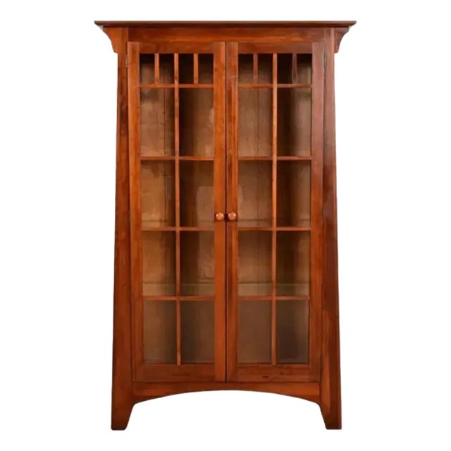 1990s Ethan Allen American Impressions Curio Cabinet Display Hutch Mission Arts Crafts For Sale