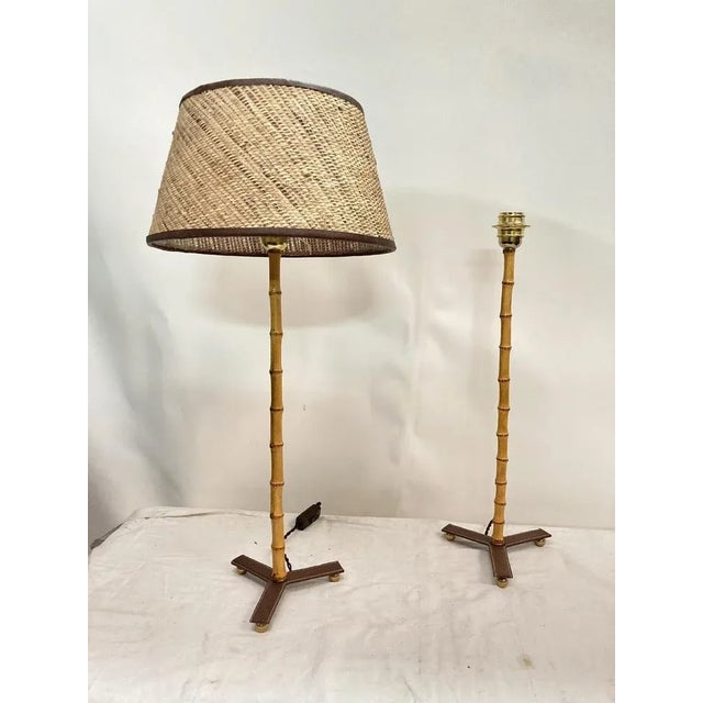 1950s Bamboo Lamps in Leather by Jacques Adnet, 1950s For Sale - Image 5 of 7