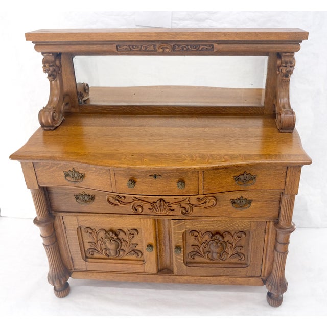 Victorian Lions Heads Mirrored Backsplash Fine Carved Oak Sideboard MINT! For Sale - Image 4 of 18
