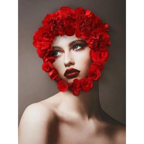 Portrait and Red Flowers' Contemporary Archival Color Photograph Print From the Original Negative by Vasilina Popova - 20x16 For Sale