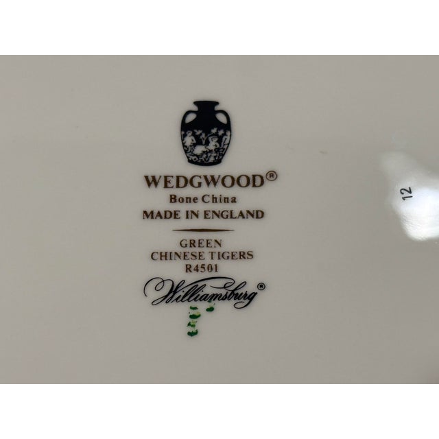 White Vintage Wedgwood Green Chinese Tigers Williamsburg Bone China Serving Platter Retired Rare Find For Sale - Image 8 of 8