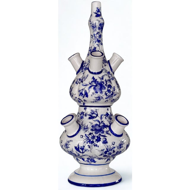 Mid-Century Modern Made in Italy Mid-Century Delft Style Tulipiere For Sale - Image 3 of 13
