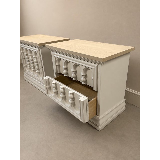 Professionally Refinished 1971 Broyhill Spanish Mediterranean Walnut Dresser Nightstand Set, Attributed For Sale - Image 9 of 12