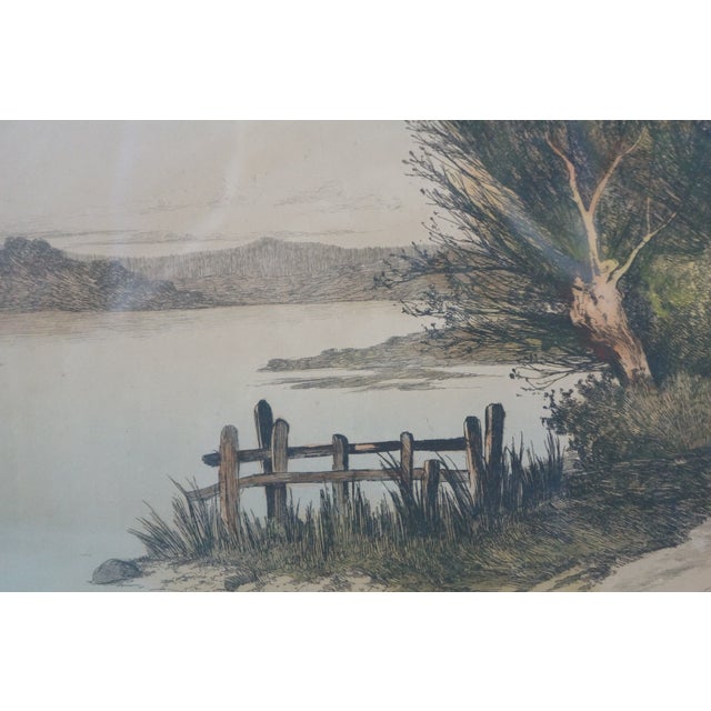 Wood Late 19th Century Antique Ernest C Rost a Bend in the River Colored Landscape Etching 40" For Sale - Image 7 of 15