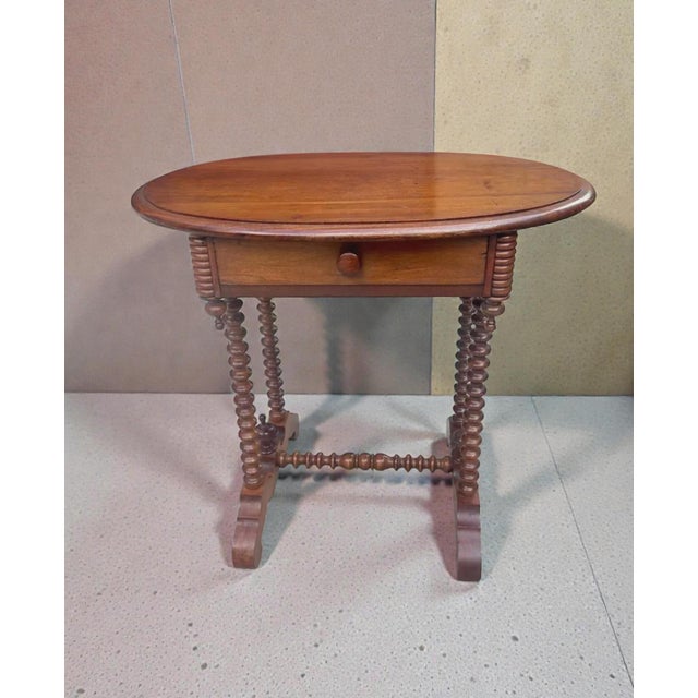 Early 20th C. Antique Spindle Leg Solid Wood Side Table 2 Way Drawer For Sale In Columbus - Image 6 of 7