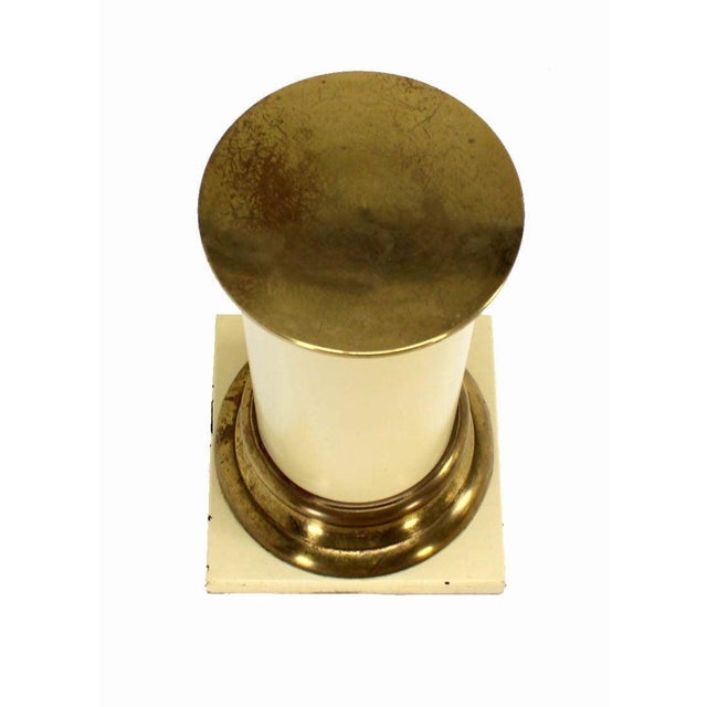 Pair Brass and White Beige Lacquered Wood Round Pedestals Table Bases Stands For Sale - Image 6 of 8