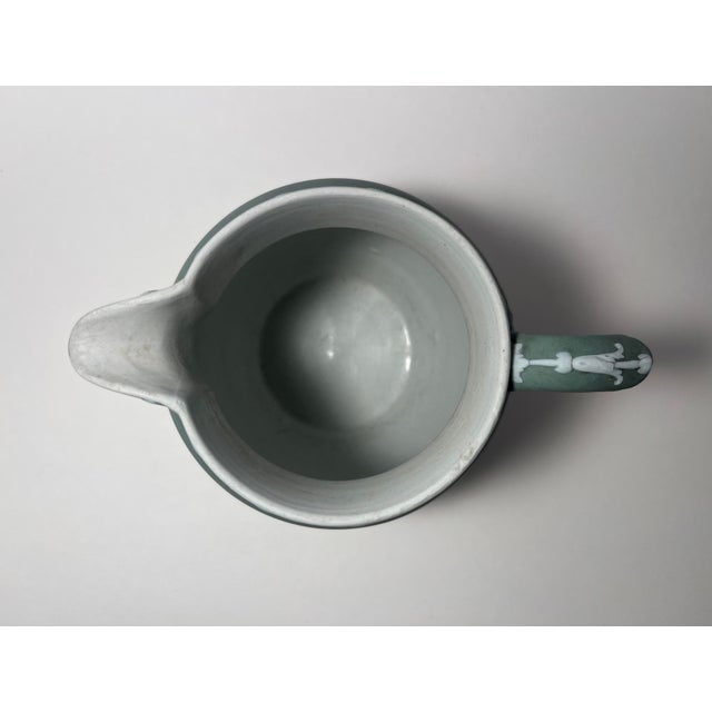 Vintage Wedgwood England Jasperware Pitcher Jug Sage Green Neoclassical Relief For Sale - Image 4 of 9