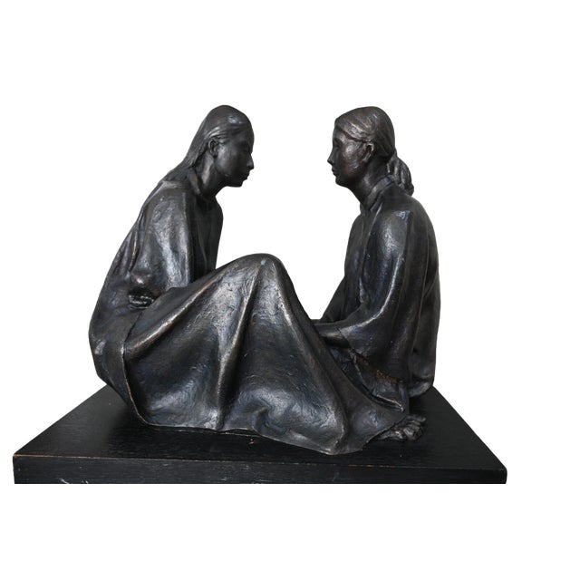 Felipe Castañeda Signed Bronze Sculpture "Dos Mujeres" Two Seated Women, 1982 For Sale In Denver - Image 6 of 8
