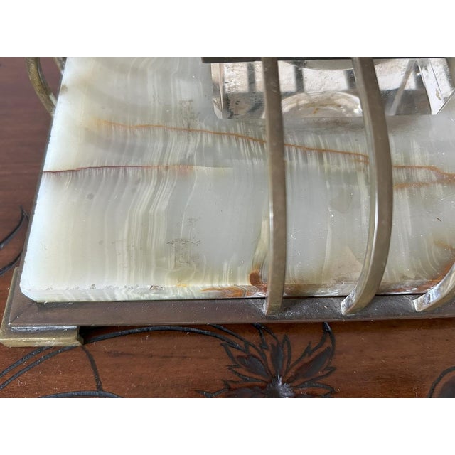 Metal Inkwell in Onyx, Gold Metal and Crystal Tray, 1920s For Sale - Image 7 of 9