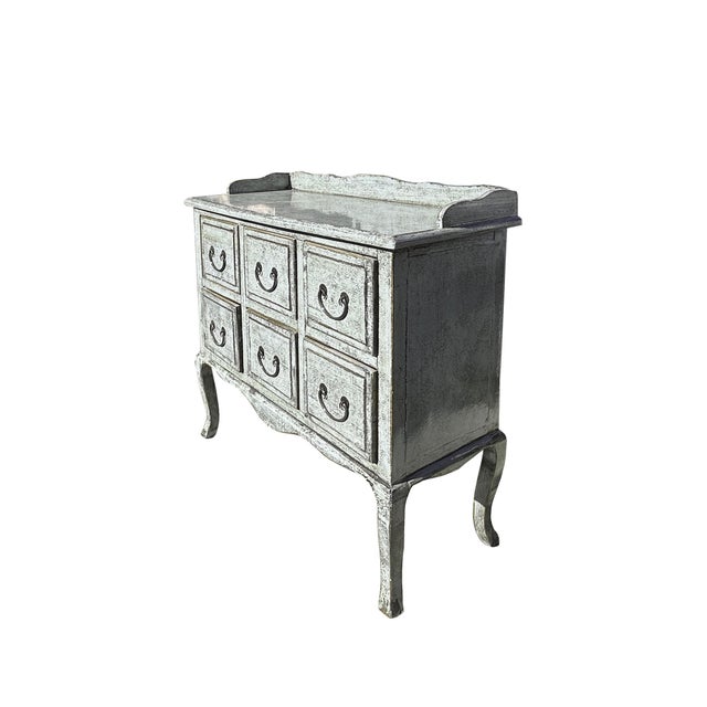 Abstract Distressed Pale Blue Curved Legs 6 Drawers Dresser Credenza Side Table For Sale - Image 3 of 6