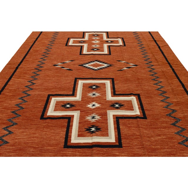Native American Handmade Modern Navajo Style Wool Rug - Terracotta & Earth Tones - 9x12 For Sale - Image 3 of 11