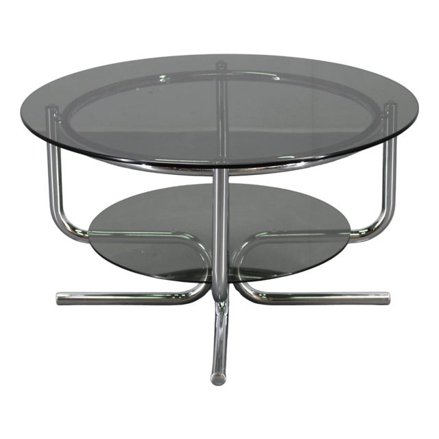 Vintage Italian Chrome Tubular Coffee Table with Smoked Glass, 1970s For Sale