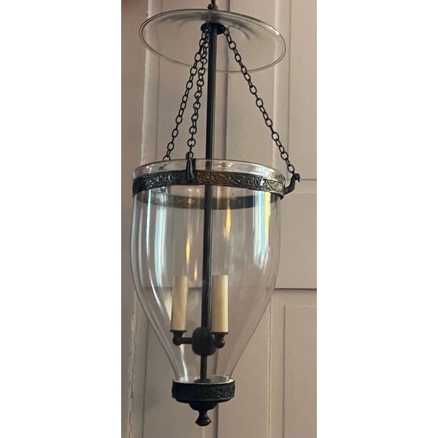 Antique 19th Century English Regency Bell Jar Blown Glass Hall Lantern With Smoke Shade Now Electrified For Sale In New York - Image 6 of 9