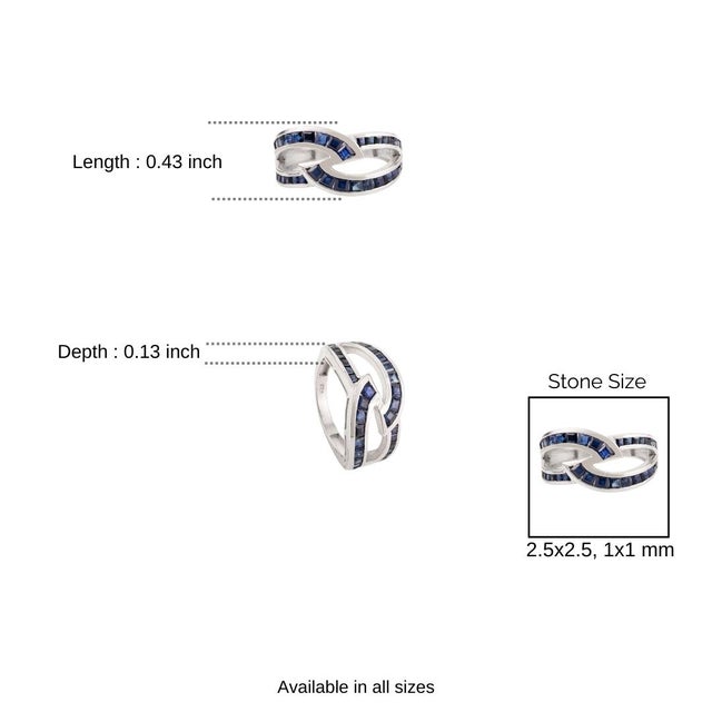Modernist Square-Cut Blue Sapphire Interloped Band Ring Crafted in Sterling Silver - Size 7 For Sale - Image 9 of 11