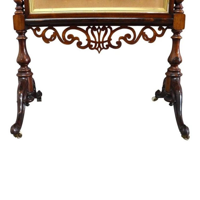 Victorian Victorian Barley Twist Rosewood Bead Embroidered Peacock Fireplace Screen C1870 For Sale - Image 3 of 11