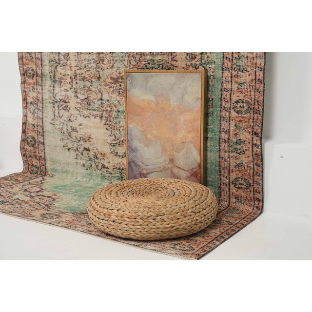 1970s Vintage Turkish Handmade Wool Cotton Green Area Rug For Sale - Image 12 of 12