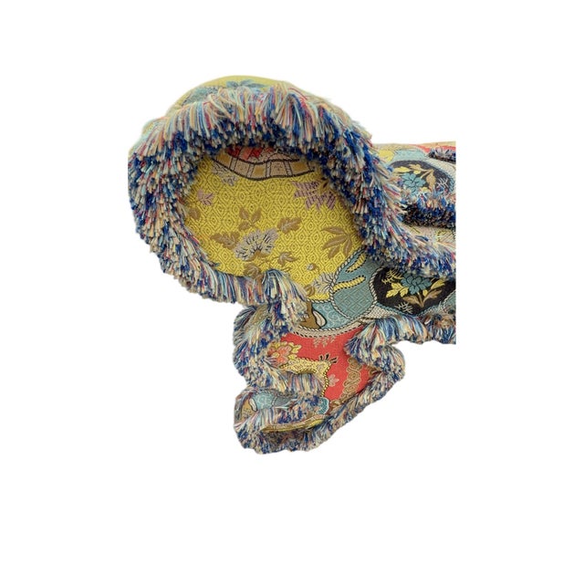 1980s Upholstered Tapestry Stool With Fringe For Sale - Image 9 of 12