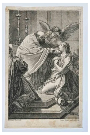 Bartolomei Rivalz, Saint Benedetto Luti, Etching, 18th Century