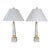 Pair of Natural Light Co. White Wooden Obelisk Table Lamps With Cream Ball Accents and Shades For Sale