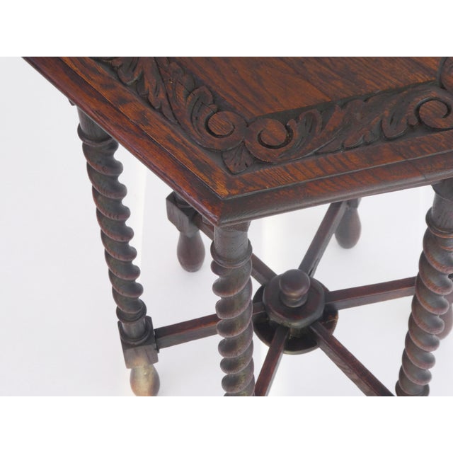 Hexagonal Barley Twist Side Table in Oak For Sale - Image 9 of 11