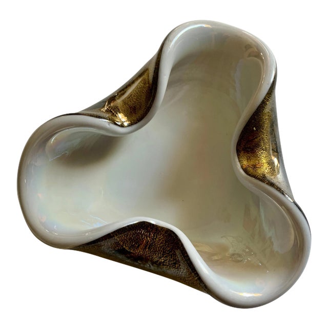 Hand Blown Italian Murano Glass Bowl with Gold Flecks For Sale