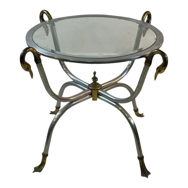 1960s Maison Jansen Modernist Steel & Brass Swan Head Side Table For Sale