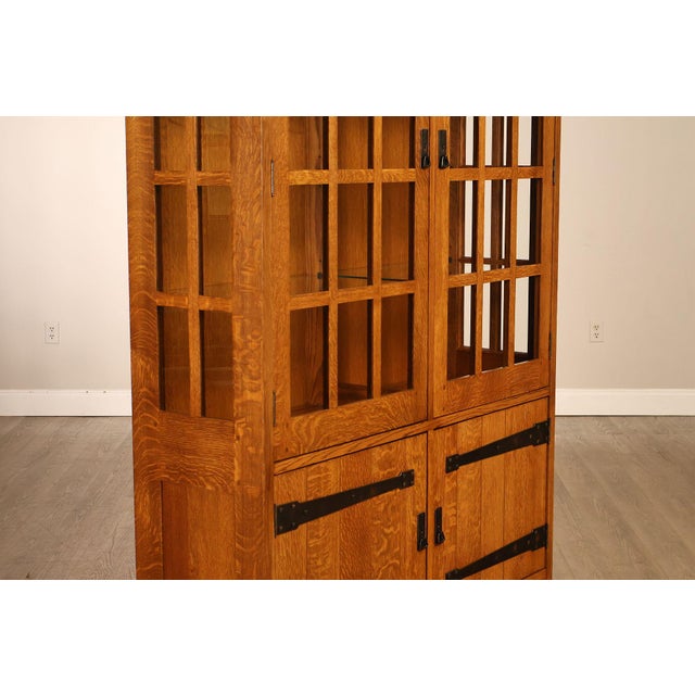 Stickley Mission Collection Oak China Cabinet With Strap Hardware For Sale - Image 14 of 18