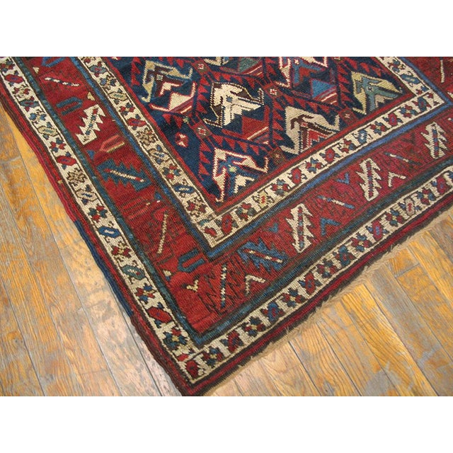 Late 19th Century 1890s Blue Navy Geometric Tribal Antique Caucasian Kazak Rug 3'6"x 9'10" Handknotted Wool Carpet For Sale - Image 5 of 5