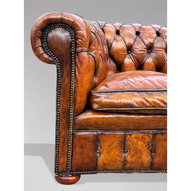 Late 19th Century 19th Century Victorian Brown Leather 3-Seater Chesterfield Sofa, 1880s For Sale - Image 5 of 13