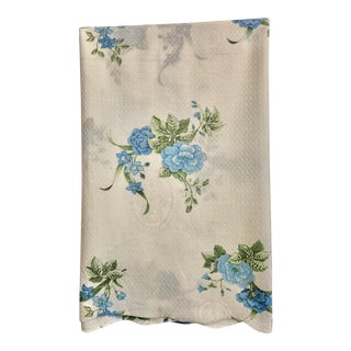Vintage English Tablecloth With Blue Flowers For Sale