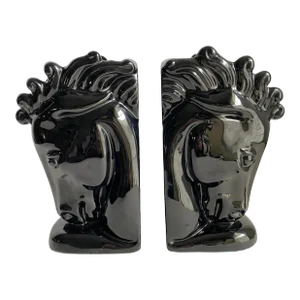 Mid Century 1960s Royal Haeger Black Horse Head Bookends Vases Planters a Pair