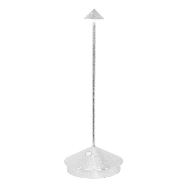Zafferano Pina Pro Rechargeable Indoor/Outdoor Cordless Table Lamp, Silver Leaf For Sale