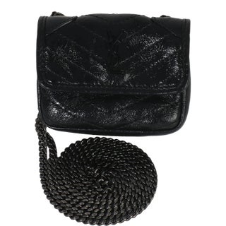 Black Crinkled Calfskin Matelasse Micro Niki Airpods Case For Sale