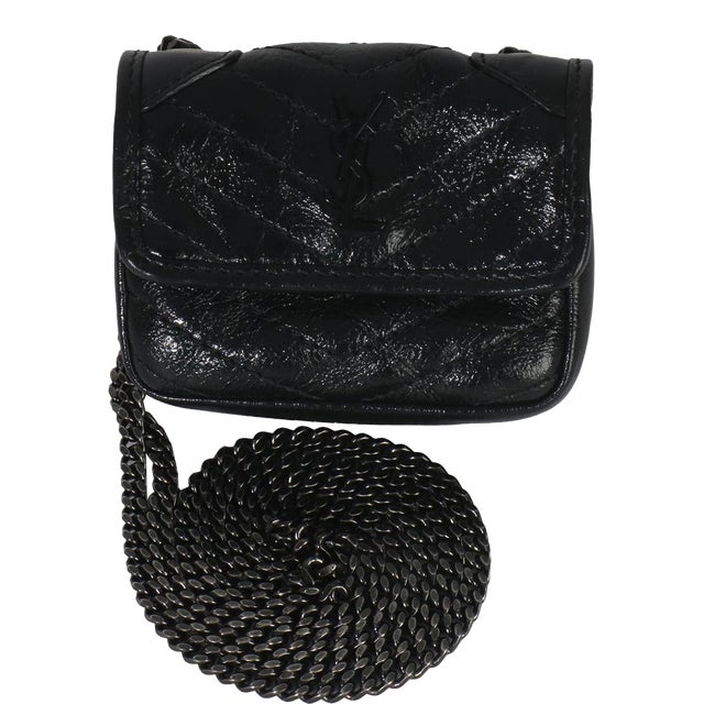 Black Crinkled Calfskin Matelasse Micro Niki Airpods Case For Sale