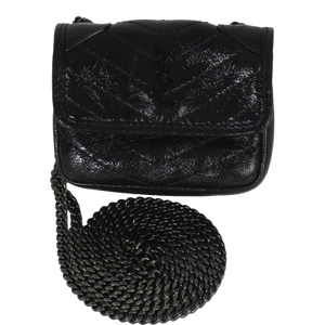 Black Crinkled Calfskin Matelasse Micro Niki Airpods Case