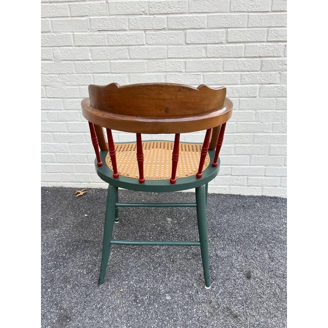 Shabby Chic Vintage 20th Century Barrel Back Cane Seat Captain Chair For Sale - Image 3 of 12