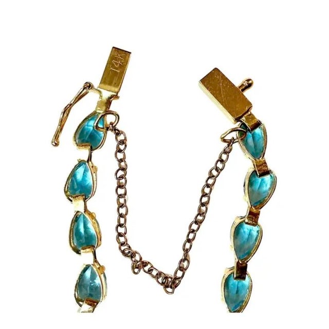 Tennis Bracelet With Pear-Shaped Blue Topaz Gemstones, 14k Gold For Sale - Image 4 of 6