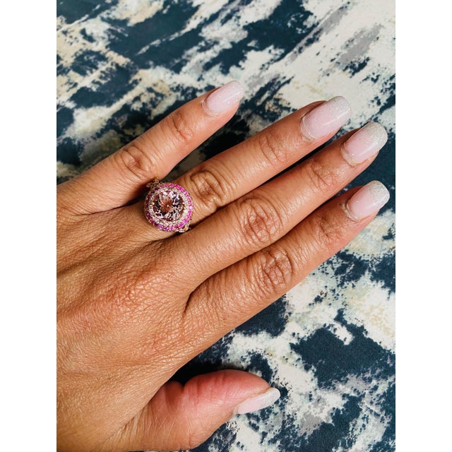 2020s 3.30 Carat Morganite Diamond 14 Karat Rose Gold Cocktail Ring, Size 7 For Sale - Image 5 of 6