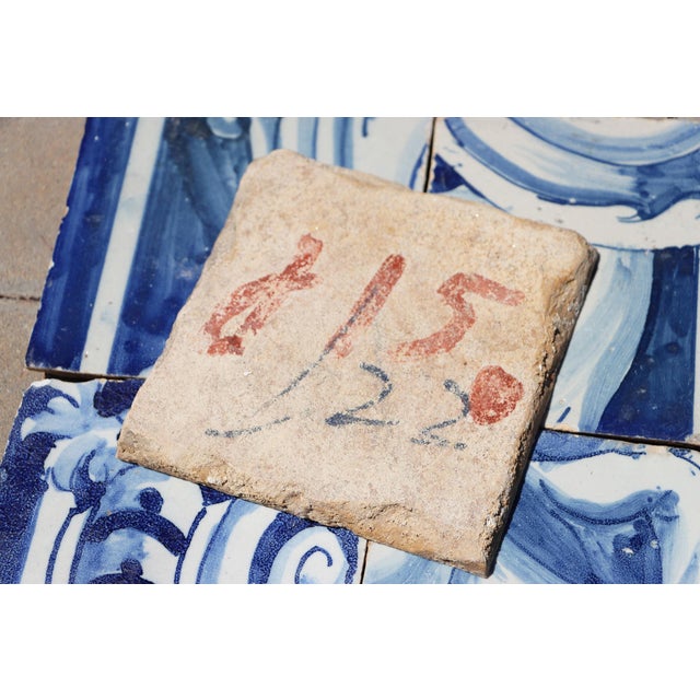 18th Century Antique Hand-Painted Portuguese Set of 6 Tiles With Elaborate Scrollwork Decoration For Sale - Image 9 of 9