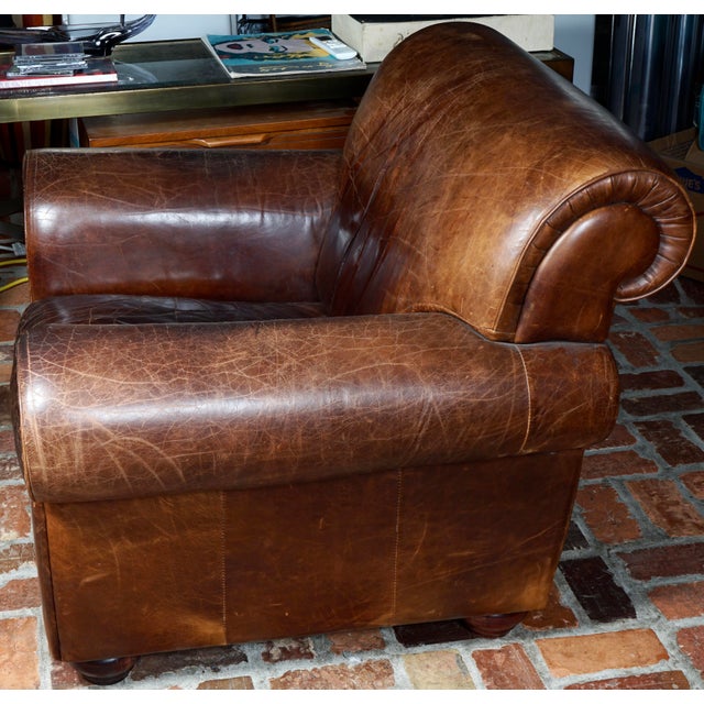 Italian Vintage Natuzzi Italian Brown Leather Club Chair For Sale - Image 3 of 8