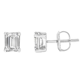 14K White Gold 1 1/2 Cttw Emerald Cut Lab-Grown Diamond Solitaire Stud Earrings (F-G Color, VS1-VS2 Clarity) For Sale