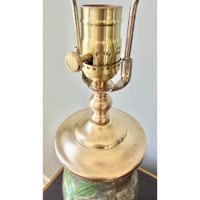 Vintage Botanical Reverse-Decoupage Glass Table Lamp With Pierced Brass Base For Sale - Image 4 of 12