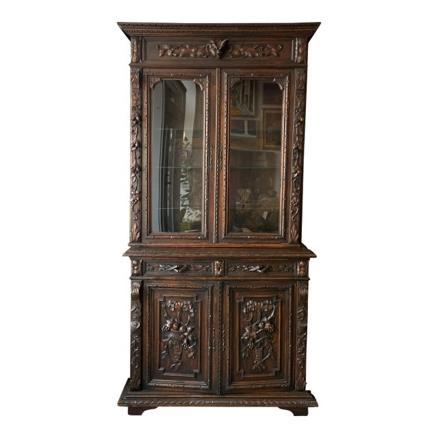 Antique French Hand Carved Wood Cabinet/Buffet 1880s For Sale
