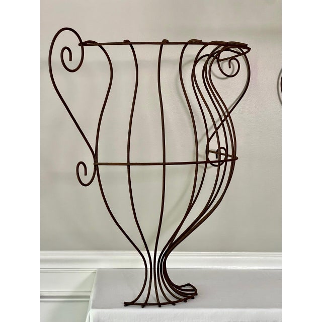 Antique Large Neoclassical Style Wrought Iron Urn Form Demilune Wall Planters, Pair For Sale In Philadelphia - Image 6 of 16